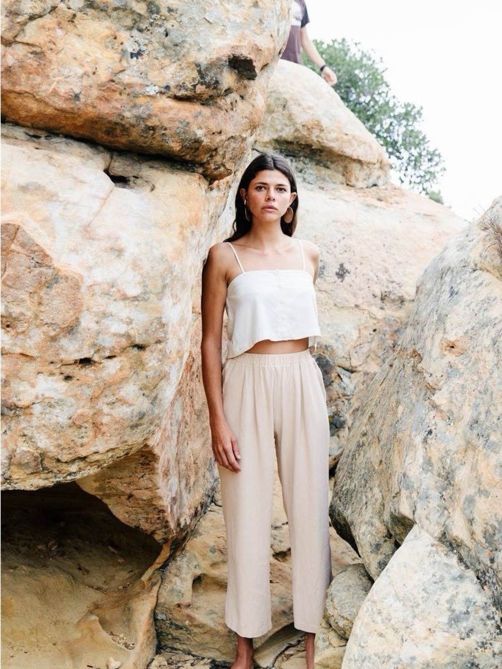 OZMA California Crop Wide Leg Regen Silk Noil Trousers